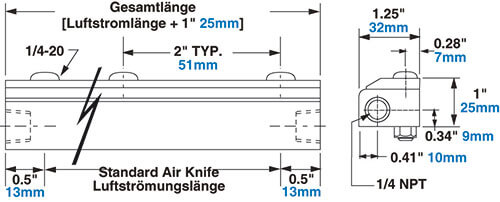 Edelstahl Standard Air Knife Abmessungen
