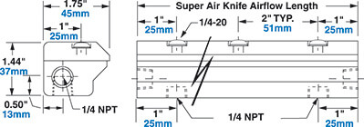 Aluminium Super Air Knife Dimensions